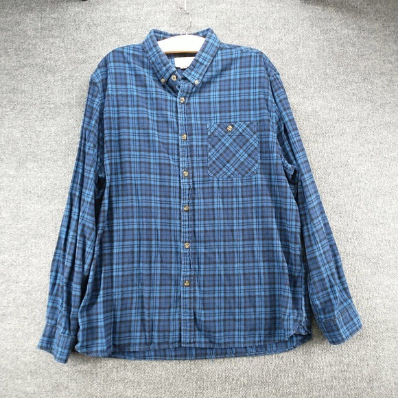 Boston Traders Men's Flannel Button-Down Shirt Blue Black XXL Plaid 100% Cotton - Picture 2 of 12